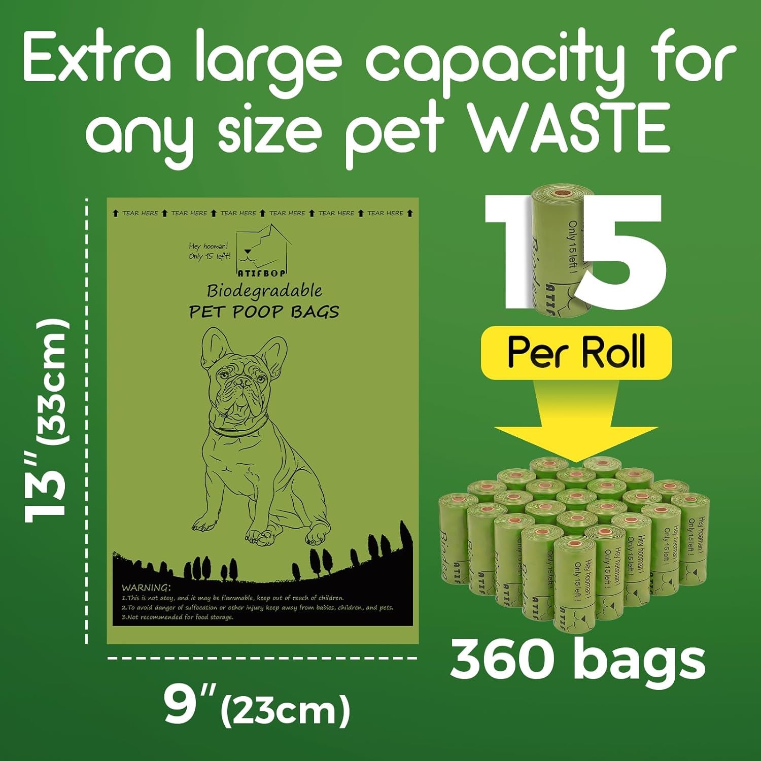 Biodegradable Dog Poop Bags 360 Count Scented, Leak Proof and Extra Thick Waste Bag Refill