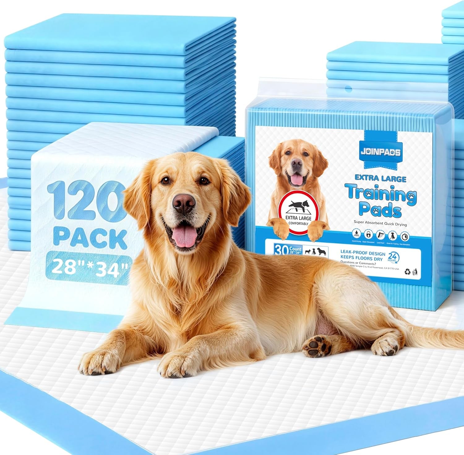 Extra Large Dog Pee Pads, Thicker Design for Super Absorbent and Leak Proof Pads, Disposable Potty Training Pads for Dogs, Puppy Pads XL, 28X34 Inches(120-Count, Blue)